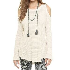 Free People Ivory Cold Shoulder Knit Long Sleeve Sweater Women's Size S